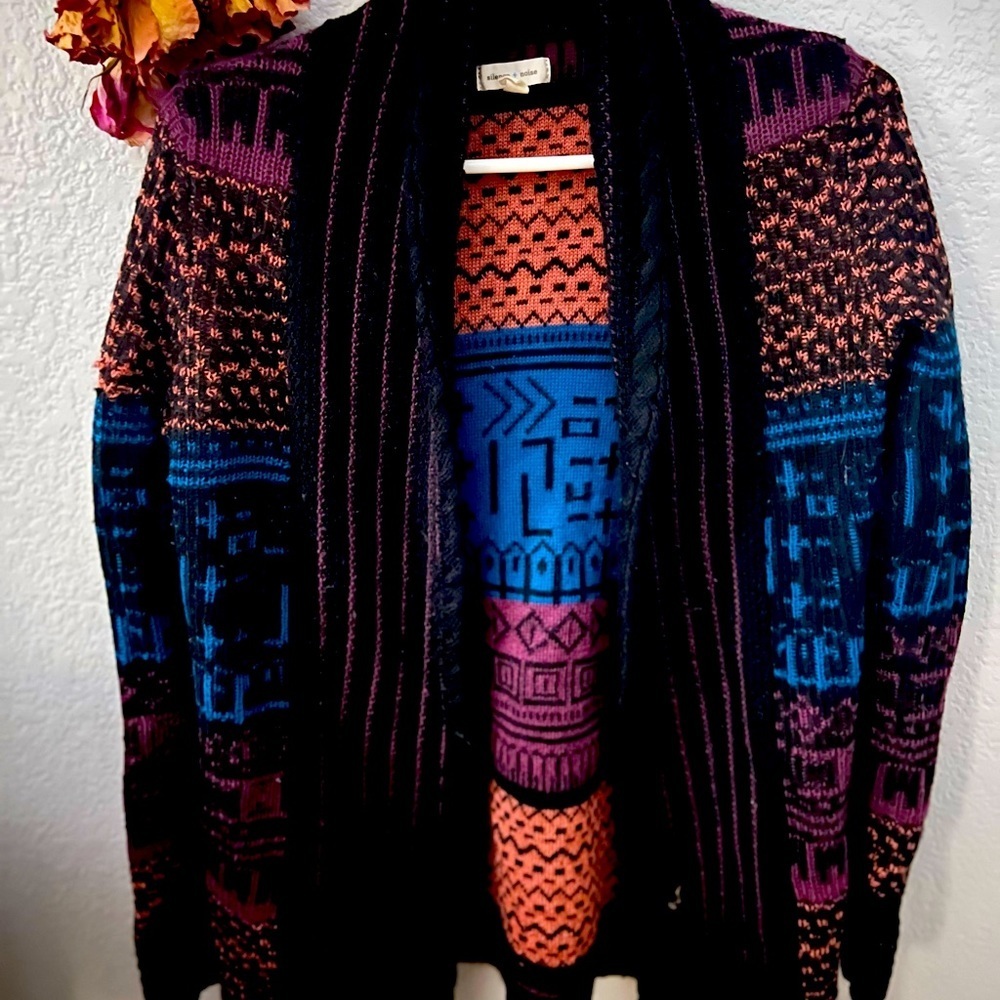Silence + Noise | colorful+black open-front cardigan;  good condition. S…